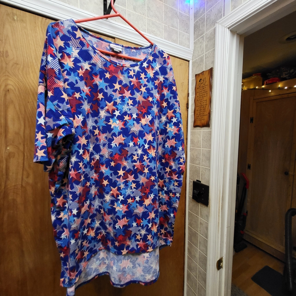 LuLaRoe Blue and Pink Starry Top